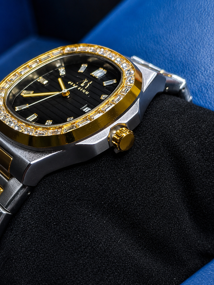 Matturi Diamond Bezel - Black Dial & Two-Tone Stainless Steel Chain