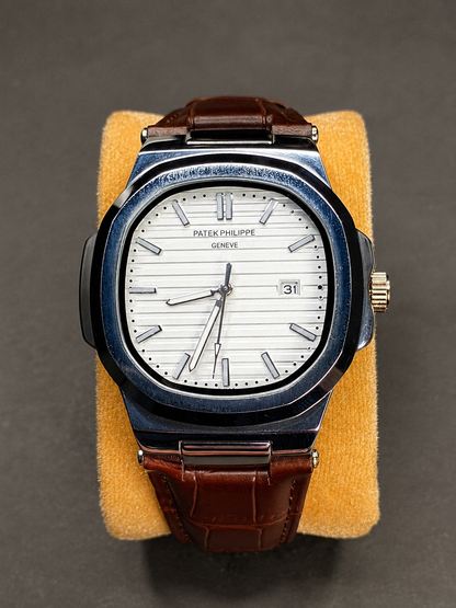 Patek Philippe Nautilus - Silver Dial & Brown Leather Strap