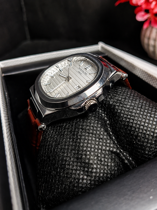 Patek Philippe Nautilus - Silver Dial & Brown Leather Strap
